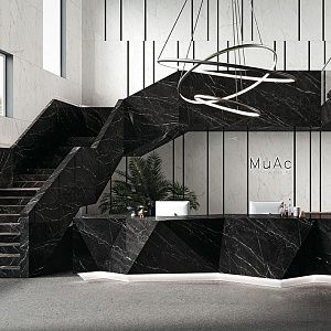 Стойка ресепшн из полноформатной керамики Infinity Nero Marquina